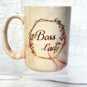 Immaculife Boss Lady 15 oz Coffee Latte Tea Mug Pink Gold Marble Ceramic
